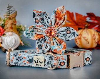Autumn floral dog collar/ fall flower pet collar/ harvest leaves collar/ holiday collar