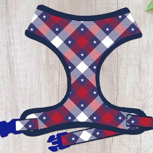 Patriotic plaid star dog harness vest/ girl boy dog harness/ 4th of july harness independence day/ memorial day harness/ tartan harness