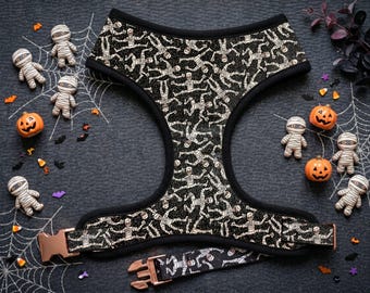 Halloween dog harness vest/ boy girl dog harness/ glitter mummy puppy harness/ black small medium dog harness/ soft fabric dog harness
