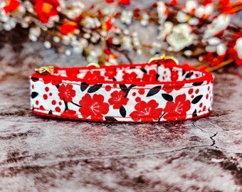 Japanese floral dog collar/ kimono flower dog collar/ sakura dog collar/ cherry blossom collar/ plum flower collar/ spring winter dog collar