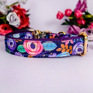 boho floral dog collar/ girl rose collar/ female flower dog collar/ purple fabric collar/ large small dog collar/ puppy medium dog collar