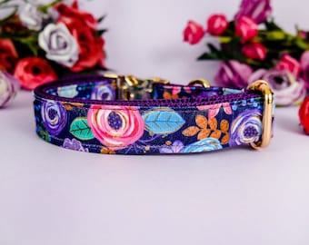 Custom floral dog collar/ purple girl rose collar/ female flower dog collar/ pet accessory/ large small soft dog collar/ gift for dog puppy