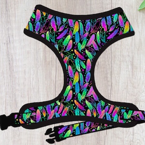 rainbow feather dog harness vest/ boy girl dog harness/ pride summer fabric harness/ small medium dog harness/ boho custom dog harness