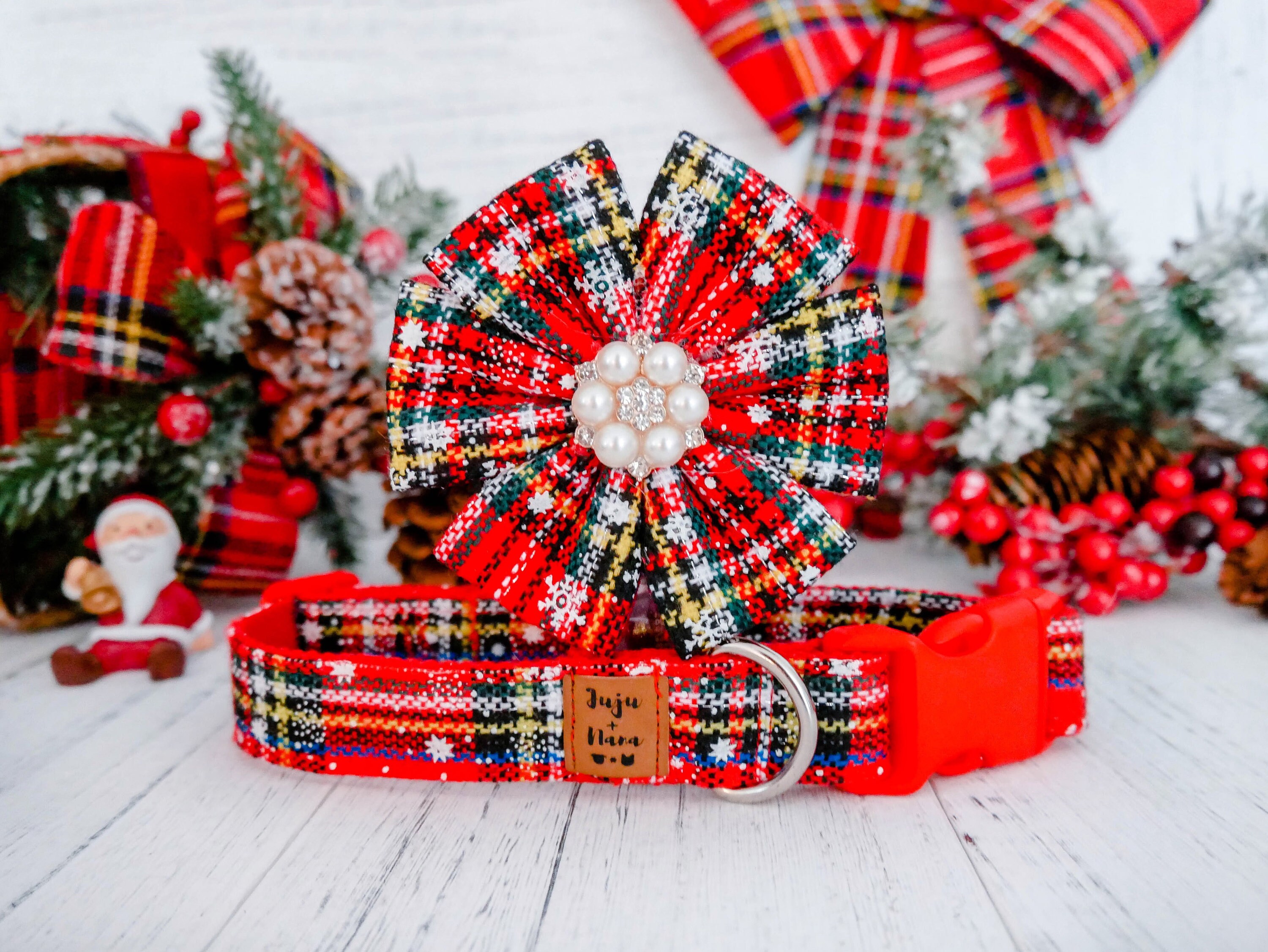Red Plaid Tartan Dog Collar/ Christmas Dog Collar Flower/ Girl Etsy