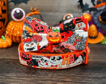 Halloween dog collar bow, Halloween Dog bow tie, Orange Halloween Pumpkin dog collar, jack o lantern, Boy Girl puppy collar, dog gift