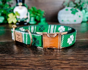 Collier pour chien trèfle pour la Saint-Patrick/Collier pour chien trèfle porte-bonheur/accessoires pour collier pour chien à carreaux verts