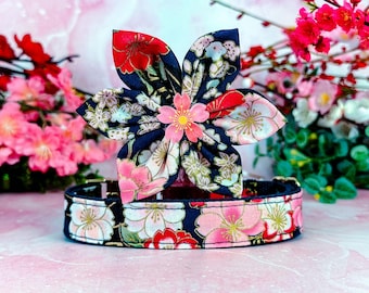japanese floral dog collar with flower/ kimono cherry blossom dog collar/ spring summer dog collar/ girl winter dog collar/ female dog colla