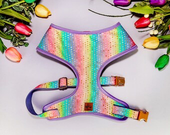 Regenbogen Punkte Hundegeschirr / lila Hundegeschirr / lila Hundegeschirr / lila Hundegeschirr / lila Hundegeschirr / kleines Geschirr für kleine Welpen / weiches Geschirr