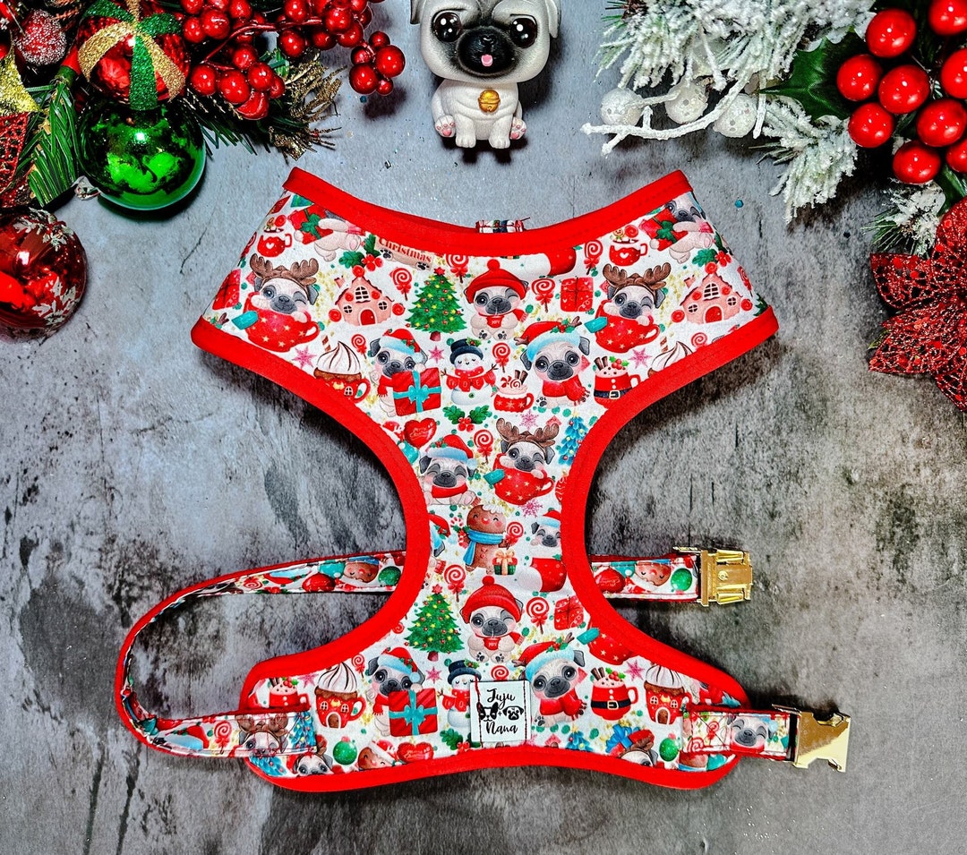 Christmas Pug Dog Harness Vest/ Girl Boy Dog Harness/ Cute White