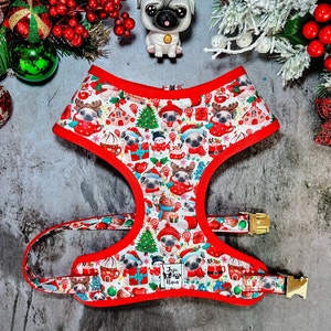Christmas Pug dog harness vest/ girl boy dog harness/ cute white harness/ frenchie french bulldog harness/ puppy medium small dog harness