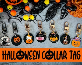 Halloween cat tag/ Halloween cat collar tag charm/ spooky pumpkin tag/ cat collar accessory/ pet tag/ Engraved ID tag/ Personalized Tag