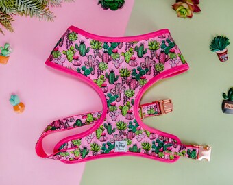 Kamizelka z szelkami dla psa Succulent Cactus/różowe szelki dla psa dla dziewczynki/kwiato-niestandardowe szelki dla psa/niestandardowe szelki dla małego szczeniaka/szelki dla kobiet w stylu boho