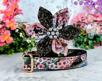 japanese kimono dog collar flower/ girl floral dog collar/ cherry blossom dog collar/ sakura female dog collar/ large small fabric collar