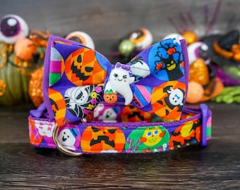 Halloween Dog Collar Bowtie, Pumpkin, Ghost, Handmade USA