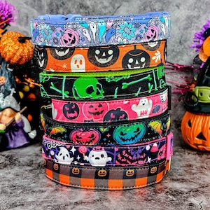 Halloween spooky dog collar/ cute girl boy dog collar/ pumpkin ghost bat spiderweb collar/ jack o lantern fabric collar/ large small collar