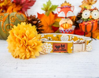 spring summer yellow dog collar flower/ Autumn fall dog collar bow/ boho floral collar/ large small puppy dog collar/ thanksgiving collAr