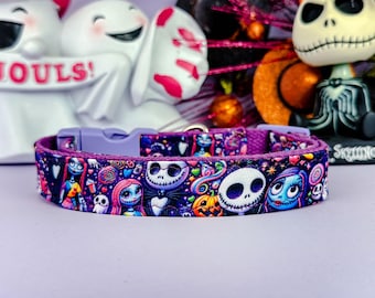 Purple Halloween nightmare dog collar/ Skelton spooky dog collar/ Ghost skull dog collar
