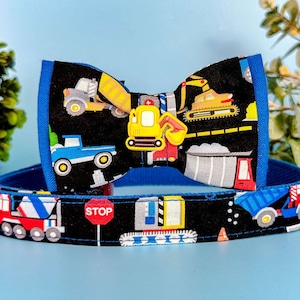 excavator bulldozer dog collar bow tie / cute boy car dog collar/ vehicle steam shovel dog collar/ small medium nolvety truck dog collar