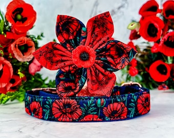 Collar de perro con flor de amapola/collar de perro con flores para niña/collar de perro cachorro grande y pequeño/collar de tela suave para mujer/collar de perro lindo para primavera y verano