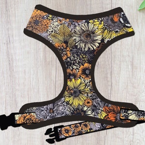 autumn sunflower dog harness vest/ Fall floral girl dog harness/ retro boho dog harness/ harvest thanksgiving liberty flower dog harness