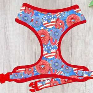 Patriotic donut dog harness vest/girl boy dog harness/ 4th of july harness independence day / small medium puppy harness/ memorial harness