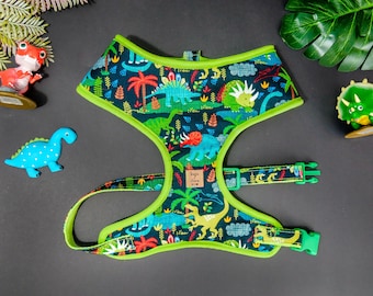 Dino Geschirr Weste für Hunde / Custom Jungen Geschirr / kleines Hundegeschirr / weiches Stoff Hundegeschirr / niedliches Welpengeschirr
