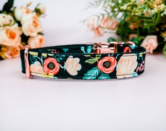 Frühling Blumen Hundehalsband/ Rifle Paper Co/ schwarze Blumen Hundehalsband/ Herbst Mädchen Halsband/ kleine große Hundehalsband/ Baumwolle Stahl Gewebe Hundehalsband