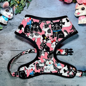 French bulldog harness/ Frenchie dog harness/ Boston Terrier dog harness/ Pug harness vest/ pink girl dog harness/ soft fabric dog harness