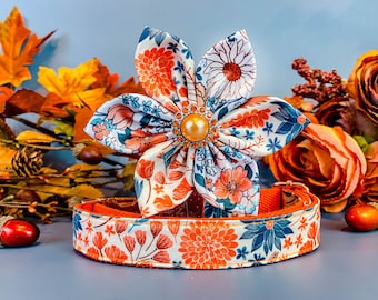Autumn Floral Dog Collar with Flower, Handmade Thanksgiving Collar
