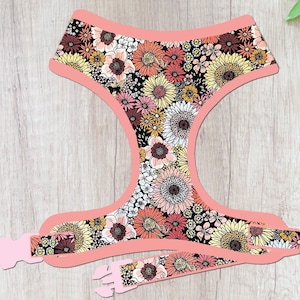 Fall Sunflower floral dog harness vest/ Autumn boho flower dog harness/ harvest thanksgiving dog harness/ girl female fabric dog harness