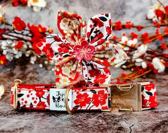 Floral japanese dog collar flower/ kimono sakura dog collar/ cherry blossom dog collar/ plum flower dog collar/ large small girl dog collar