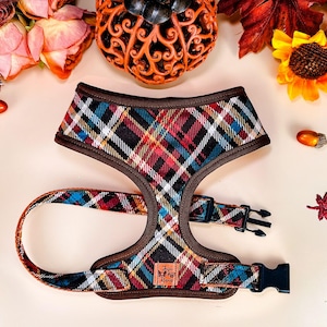 Fall plaid dog harness vest/ girl boy dog harness/ autumn tartan dog harness/ harvest thanksgiving harness/ turquoise blue orange harness