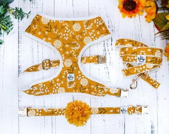 Conjunto de arnés y correa para perro Floral Girl / arnés tipo chaleco pequeño/ arnés y correa para perro con estampado floral bohemio amarillo / arnés y correa para perro Custom Puppy