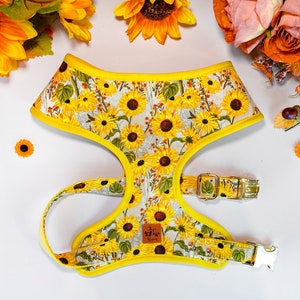 Fall sunflower dog harness vest/ girl floral dog harness/ Autumn harvest thanksgiving dog harness/ medium small harness/ puppy harness