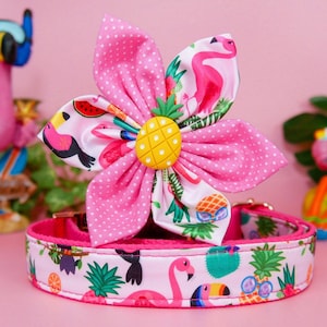 Flamingo tropical dog collar Flower/ pink pineapple summer beach dog co/ cute girl custom dog collar/ pet accessory gift for dog puppy