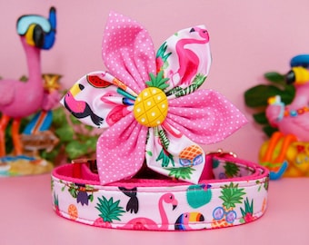 Flamingo Tropiskt Hundhalsband med Blomma, Sommarstrandtillbehör för Husdjur