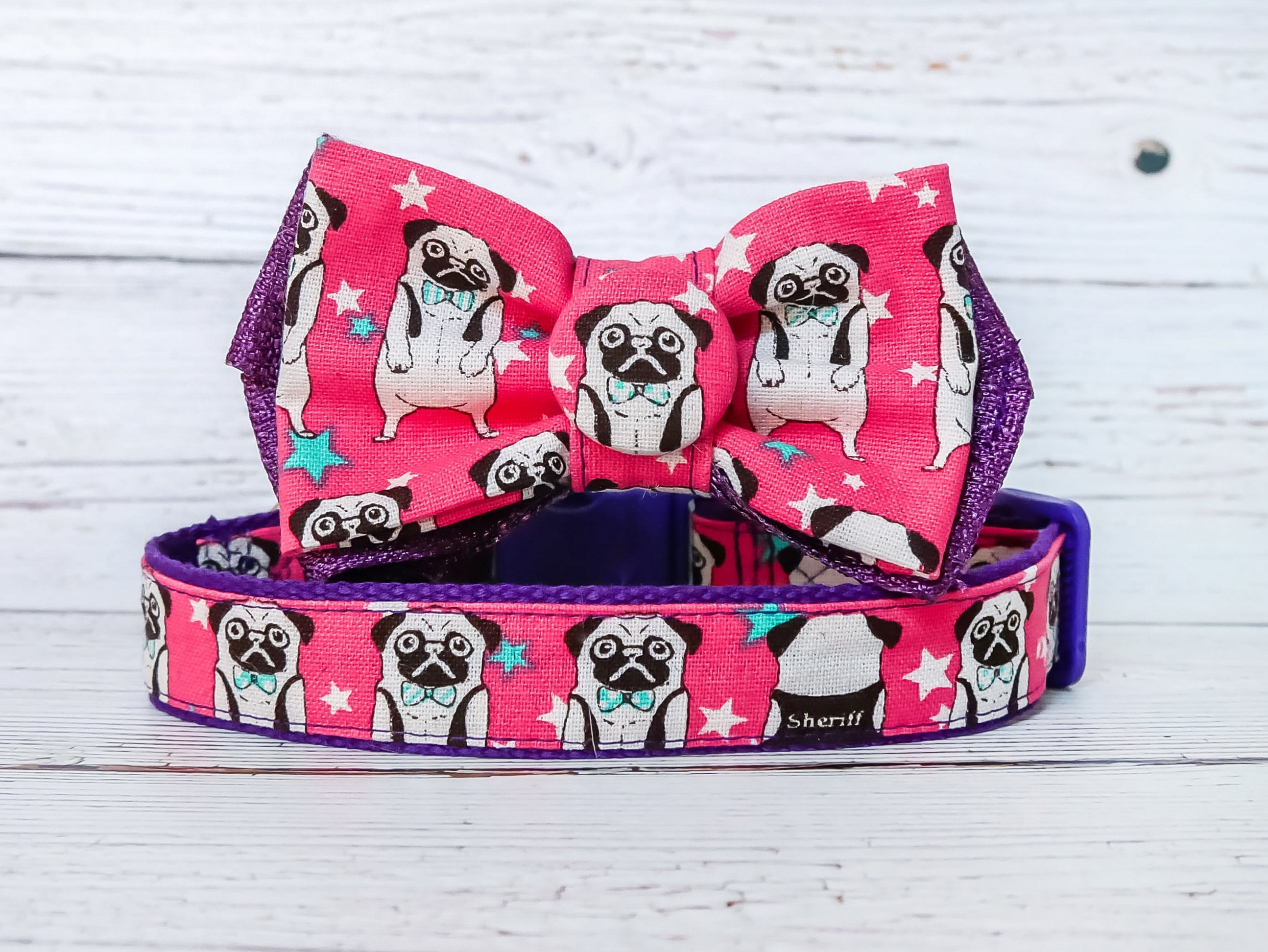 Pug collar Dog bow tie collar Pink Girl dog collar Unique Etsy