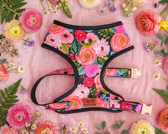 Black rifle paper co Floral dog harness vest/ Juliet in black/ custom flower dog harness/ puppy gift