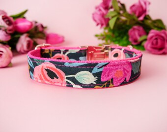 Floral Mädchen Hundehalsband / Rifle paper Co Halsband / rosa Blumen Hundehalsband / Designer Boho Halsband / großes Welpen Halsband
