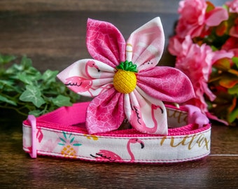 Hundhalsband med flamingomotiv/ Blommig/ Flickahundhalsband/ Sött ananashundhalsband/ Litet valphalsband/ Mellanstort hundhalsband/ Sommarrosa hundhalsband