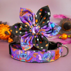 Halloween dog collar flower/ purple girl dog collar/ cute puppy collar/ small large collar/ designer fabric dog collar/ holiday collar