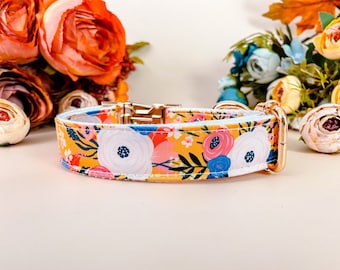 Fall mustard Yellow floral dog collar/ autumn flower dog collar/ girl large medium small dog collar/ harvest female designer puppy collar