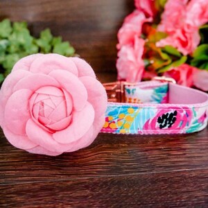 Girl floral dog collar/ pink flower dog collar/ boho rose dog collar/ large medium dog collar/ small puppy collar/ designer dog collar