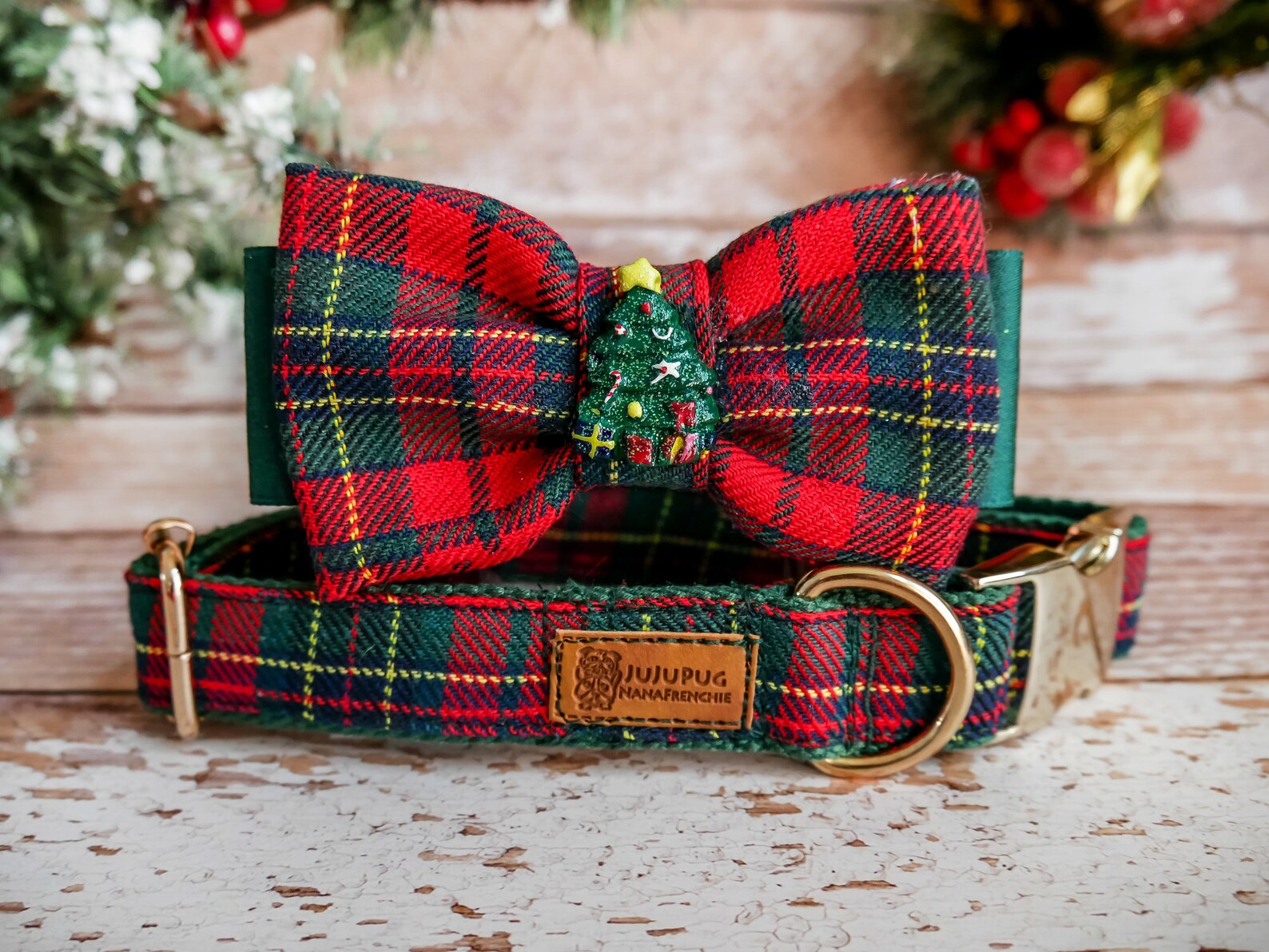 Christmas plaid dog collar Christmas collar dog bow tie Red Etsy