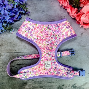 Floral dog harness/ pink purple girl harness vest/ custom small dog harness/ flower medium dog harness/ dog gift/ Easter dog harness