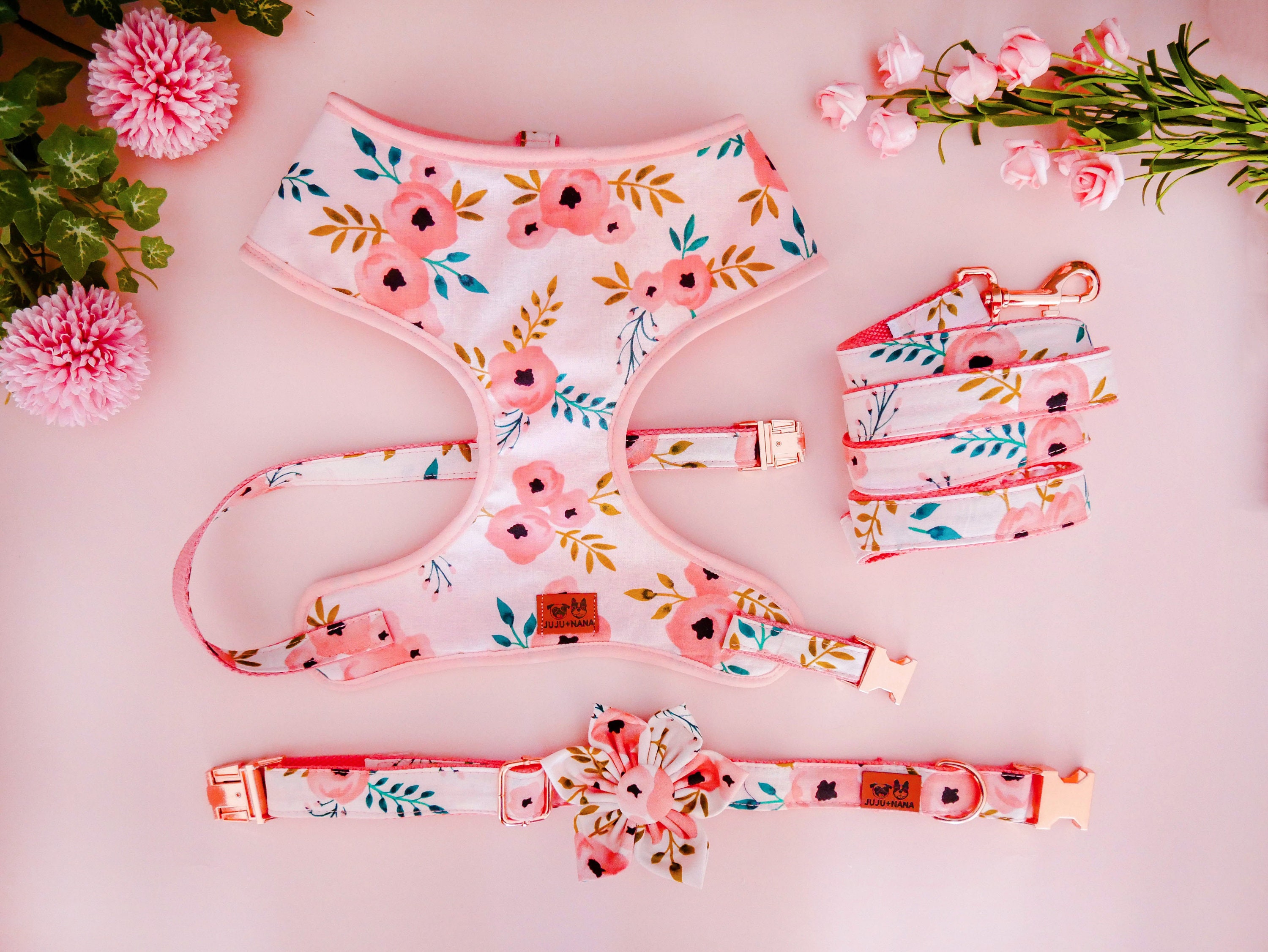 Girl Floral Dog Harness Leash Set/ Pink Flower Dog Harness Etsy