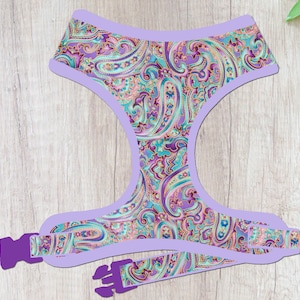 Purple Paisley floral dog harness vest/ girl custom flower dog harness/ spring summer dog harness/ small puppy personalized dog harness