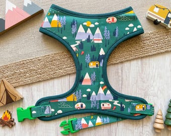 Green camping mountain campfire dog harness vest/ boho tribal dog harness/ geometric adventure pet harness