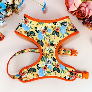 Fall yellow Floral dog harness/ Rifle paper co flower dog harness vest/ autumn cotton steel dog harness/ girl small medium dog harness
