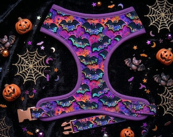 Halloween bat dog harness vest/ spooky embroidery girl boy dog harness/ boo cute small medium puppy dog harness/ soft fabric dog harness